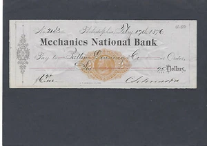 #RN-F1 THE MECHANICS NATIONAL BANK FEB 17-1876 CHECK - Picture 1 of 1