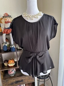 Camicetta nera da donna Heartsoul con disegno fiocco davanti e pizzo - Taglia S - Foto 1 di 9