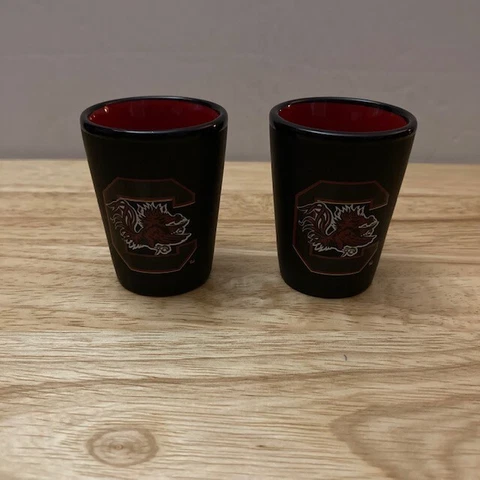 [Lot of 2] SOUTH CAROLINA GAMECOCKS Black/Red NCAA Ceramic Shot Glasses Cover