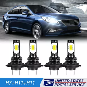 For Hyundai Sonata 2011-14 6000K LED Headlight High Low Beam Light Bulb Combo 4X - Picture 1 of 11