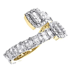 10K Yellow Gold Baguette Diamond Bypass Eternity Cocktail Right Hand Ring 1 Ct. - Picture 1 of 5
