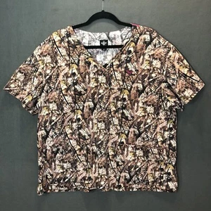 Med Couture Scrub Top Womens 3XL Camouflage & Pink Pullover Short Sleeve Stretch - Picture 1 of 12