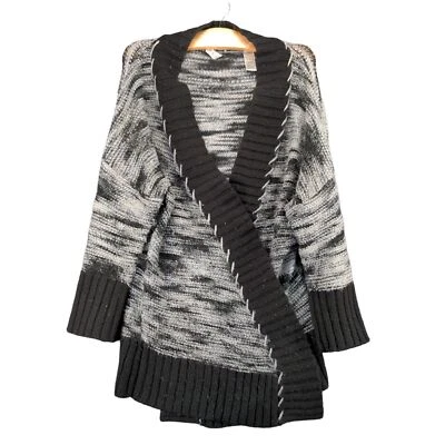 Cárdigan suéter envolvente BKE para mujer talla XL negro gris cuello en V mezcla de lana Foto 1 de 4