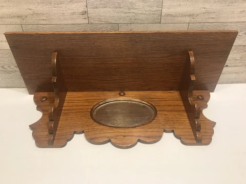 Vintage Handmade Wood Wall Beveled Mirror Shelf Cover