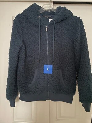Jaqueta com capuz nova com etiquetas Marc NY Teddy Fleece Zip Sherpa zíper completo tamanho grande, azul - Imagem 1 de 4