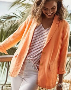 J Jill Linen Blazer XL V Neck Knit Top Set Apricot Striped Tank NWT Summer $198 - Picture 1 of 17