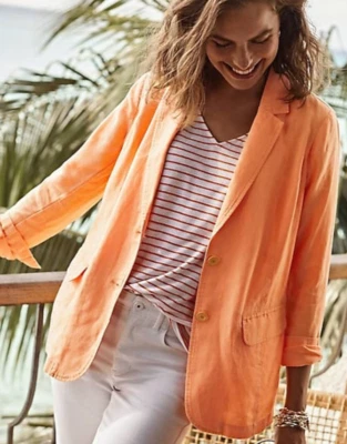 J Jill Linen Blazer XL V Neck Knit Top Set Apricot Striped Tank NWT Summer $198 - Image 1 of 4
