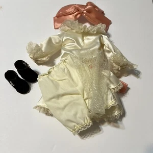 Doll Clothes for 14” Doll Drop Waist Satiny Dress Boots Pantaloons Net Stockings - Picture 1 of 12