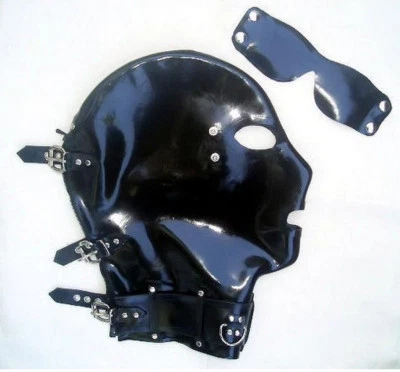 Latex Hood with Removable Eyes Mask and Collar Rubber Mask Cosplay Club Wear - Image 1 of 4
