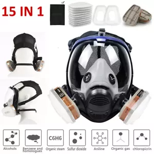 15in1 Vollgesichts Atemschutzmaske Gasmaske Chemie 6800 Sicherheitsmaske SprayLackierung Maske - Bild 1 von 15