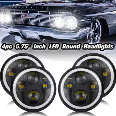 4PCS 5-3/4 5.75" Inch LED DRL Headlights Halo Angel Eye for Jaguar XJ6 1972-1989 - Image 1 of 4