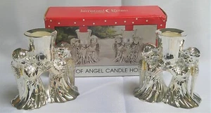 Vintage International Silver Co. Par de candelabros Angel chapados en plata cónicos - Imagen 1 de 15