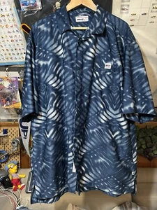 Vintage Y2K Mecca Rare Denim AOP Abstract Leaf Button Down S/S Blue Shirt sz XL - Picture 1 of 9