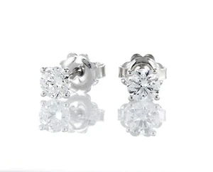 Stud Diamond Earrings Solitaire Round 0.70 Ct D IF White Gold 14k Lab Created - Picture 1 of 19