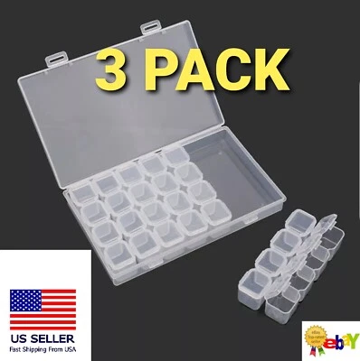 3-Pack 28 Slots Clear Jewelry Box Case Container Organizer Storage, DIY Craft - Image 1 of 4