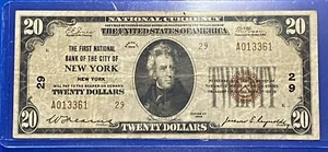 20$ National Currency NEW YORK Brown Seal  - Picture 1 of 2