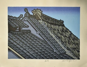 Katsuyuki Nishijima Pencil Signed Japanese Woodblock Print-Architecture-Dawn - Picture 1 of 9