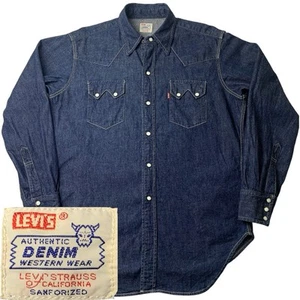 Vintage Levis Sawtooth Big E Pearl Snap Denim Shirt Mens Size L Western 1950s - Picture 1 of 23