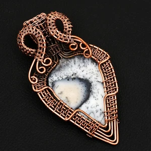 Dendrite Opal Gemstone Handmade Copper Wire Pendant Jewelry Gift 3.64" AP-32359 - Picture 1 of 1