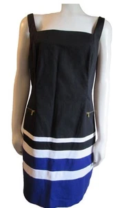 LAUREN RALPH LAUREN Sleeveless Striped Dress Zip Pockets 4 Black White Blue NWOT - Picture 1 of 22