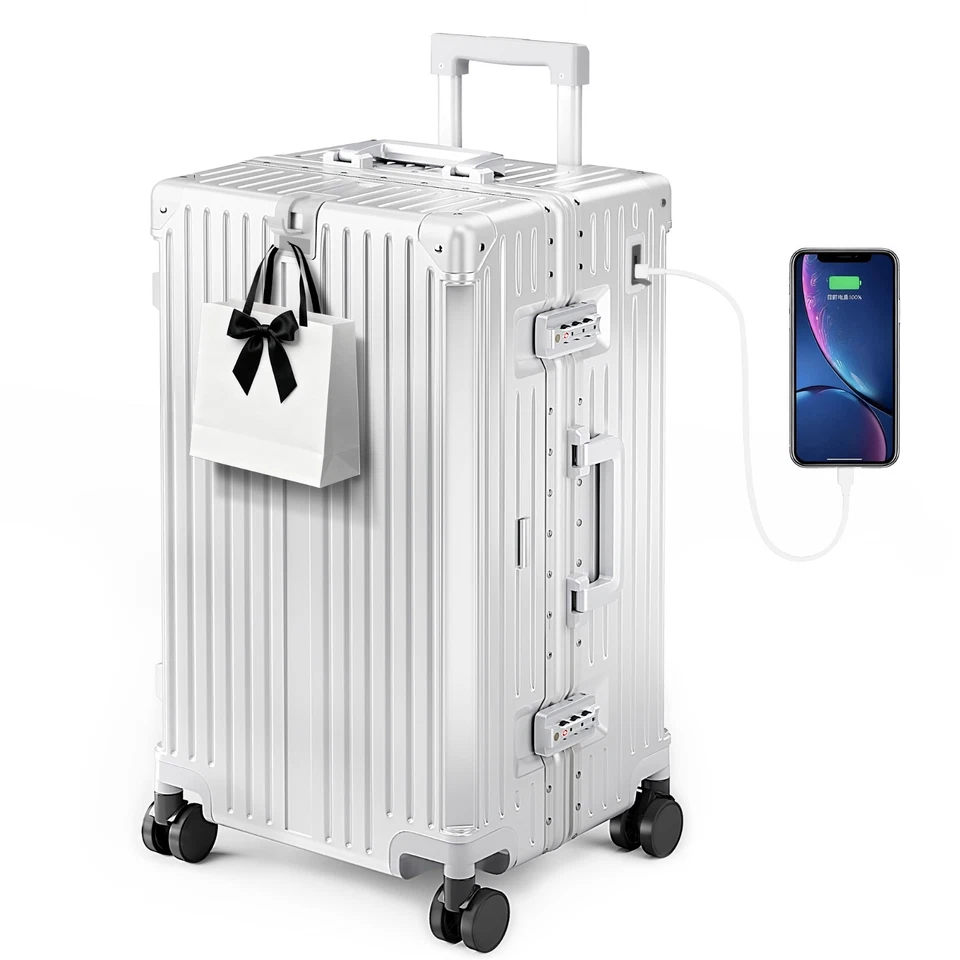 Maleta de viaje grande con marco de aluminio para equipaje de mano puerto USB TSA Foto 1 de 4