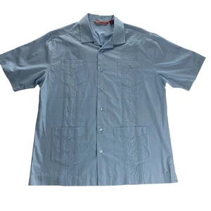 Havanera Guayabera Shirt Mens Large Short Sleeve Button Down Blue Camp Shirt - Picture 1 of 6