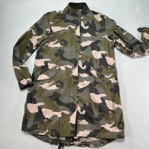 H&M Divided Jacke Damen US 8 Medium Camouflage Grün Rosa Lang Parka Mantel Baumwolle - Bild 1 von 15