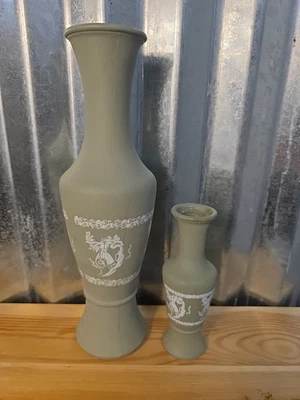 Jarrón vintage Avon imitación madera jaspe verde salvia brote, grande y pequeño Foto 1 de 4