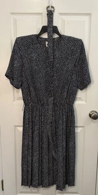 Vestido Secretaria Plisado Leslie Fay Años 80 Vintage Azul Marino Lunares Cuadrados Cinturón 16W 16WP Foto 1 de 4