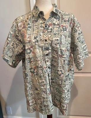 Top Go Barefoot Para Hombres Grande Hawaiano Abotonado Manga Corta Verde Rojo Floral Foto 1 de 4