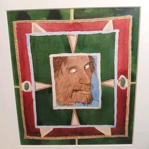 Original 1984 Expressionistisches Abstraktes Porträt Aquarell Gemälde - Bild 1 von 6