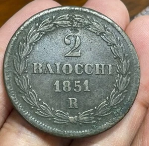 1851 R Italian State 2 Baiocchi Coin - Picture 1 of 2