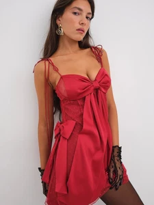 For Love And Lemons Acacia Slip Dress Deep Red Large NEW - Picture 1 of 7