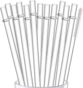 12 Pack Reusable Hard Plastic Clear Straws 10.5 inch Tumbler Straws wit - Picture 1 of 8