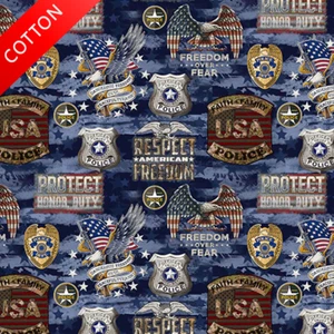 Police Department Freedom Over Fear Cotton Fabric - 44" Wide - Sold by The Yard - Picture 1 of 1