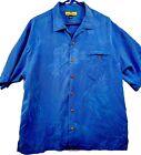 TOMMY BAHAMA Blue Tropic Isles Silk Camp Shirt Mens Sz L Button Up W/Pocket VTG