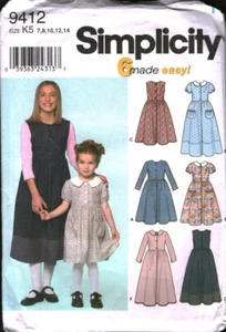 9412 Vintage Simplicity Sewing Pattern Girls 1990s Dress Full Skirt Fall Winter - Picture 1 of 2