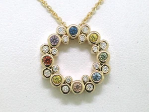 Saphir Anhänger 585 Gelbgold 8 bunte Saphire 0,40ct 16 Brillanten 0,10ct Kette - Bild 1 von 5