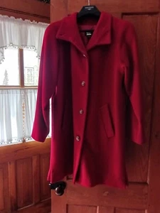 DENNIS BASSO RED WOOL COAT WITH DETACHABLE HOOD SIZE M - Picture 1 of 6