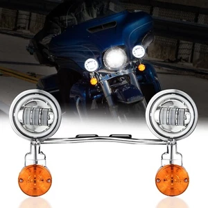 LED Chrome Driving Passing Turn Signal Lights Bar Set For Harley Dyna Motorcycle - Picture 1 of 12