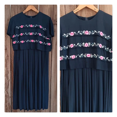 Vestido Karin Stevens Petites De Colección Negro Plisado Falda Bordada Para Mujer Talla 8 Foto 1 de 4