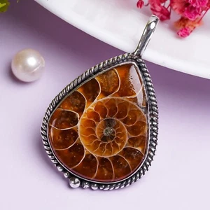 Ammonite Agate Gemstone Pendant 925 Sterling Silver Handmade Women Gift PG314