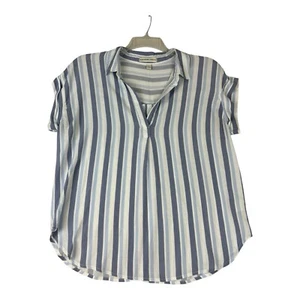 Alexander Jordan Top Womens Large Blue Striped Blouse Back Button Accent - Imagen 1 de 8