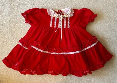 Vtg Martha's Miniatures We're Fussy Dress XL Childs Red Velvet Circle Dress - Image 1 of 4