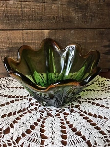 Vintage Murano Italian Art Glass Bowl ~ Green ~ Mid Century - Picture 1 of 7