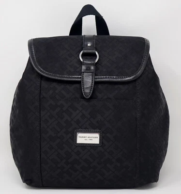 NUEVO Tommy Hilfiger Mujer Negro Logo Jacquard Pequeña Mochila Bolso Cartera Foto 1 de 4