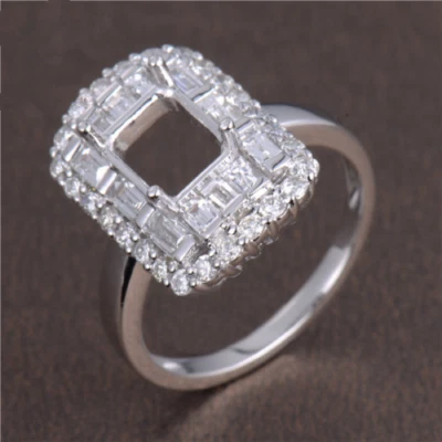 Custom Platinum Emerald Cut 8×6MM Natural Diamond Bridal Ring Semi Mounting - Image 1 of 4