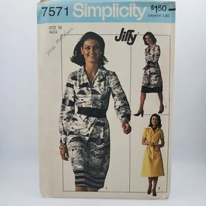 Simplicity 7571 Misses' Jiffy Collared Dress Sewing Pattern Size 16 Uncut - Picture 1 of 5