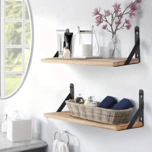 Scaffali Galleggianti -Set di 2 Portaoggetti Rustici a Parete per Camera da Letto, Soggiorno, Ufficio - Foto 1 di 7