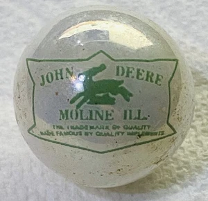 Vintage John Deere Tractors Moline Illinois Shooter Marble White & Green Sign - Picture 1 of 2
